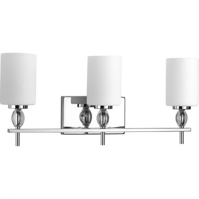 Progress Lighting Status Collection 3-Light Bath Vanity, Polished Chrome, Linen-Finish Glass Shades, K-9 Glass Accents