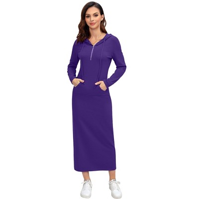 Front Half Zipper Maxi Dress Hoodie Dress Long Sleeve Sweatshirt Hoide Dress Sweat Dress Lounge Dress