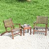 Costway 3PCS  Patio Rattan Furniture Set  Solid Eucalyptus Wood Frame Bistro Set with Coffee Table Patio Conversation Set (Brown) - 4 of 4