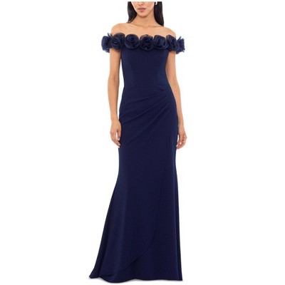 XSCAPE Womens Floral Off the Shoulder Gown Dress