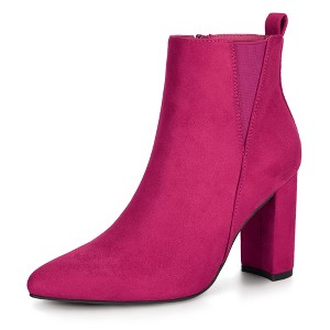 Allegra K Women's Faux Suede Pointed Toe Zipper Block Heels Ankle Boots - 1 of 4