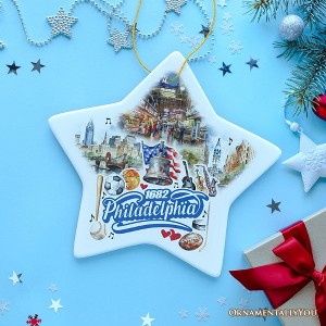 Artistic Philadelphia Handcrafted Ceramic Ornament, Vintage Pennsylvania Souvenir Gift and Christmas Tree Decor, Star - 1 of 4