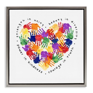 Stupell Industries Strength In Unity Handprint Heart Floating Frame Canvas Art, Gray, 18" x 18" - 1 of 4