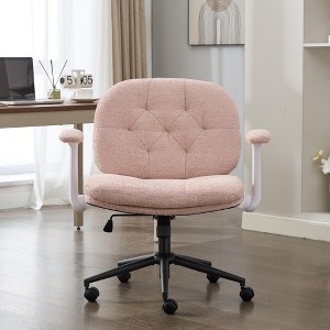 Pink Cross-Leg Chair: Flip Arms, Wheels, Wide Seat Swivel ¨C Comfy Desk/Vanity for Women - 1 of 4