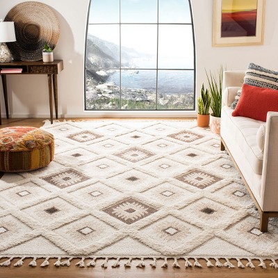 Ivory & Brown Diamond Braided Shag Area Rug 9' x 12'