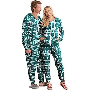 Ekouaer Christmas Onesie for Couples Zipper Hooded Adult Matching Onesie Pajamas with Pockets - 1 of 4