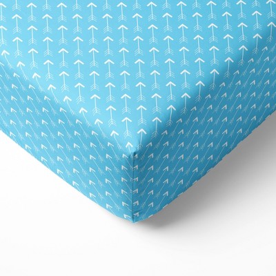 Bacati - Aqua Arrows 100 percent Cotton Universal Baby US Standard Crib or Toddler Bed Fitted Sheet