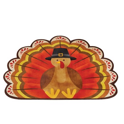 Collections Etc Festive Thanksgiving Turkey Shaped Skid-Resistant Accent Rug 2X3 FT