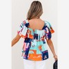 Amaryllis Women’s Abstract Palm Print Square Neck Peplum Top Short Flutter Sleeves Lightweight Fabric Relaxed Fit - 3 of 4