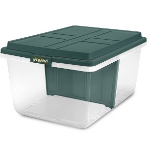 Hefty 98.5qt Hi-Rise Clear Utility Storage with 2 Dividers and Green Lid Handle with Gold Foil - 1 of 4