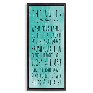 Stupell Industries Bathroom Rules on Turquoise Black Framed Floater Canvas Wall Art - 1 of 4
