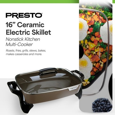 Presto 16-Inch Gray Ceramic Electric Skillet with Glass Cover