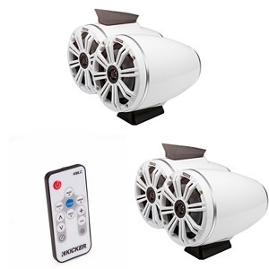 Kicker ( 2 Pair ) KMFC65W 6.5" Flat Mount Loaded Marine Wake Towers with 46KM654L Speakers - White Grills And Enclosures ( Includes LED Remote ) - 1 of 4