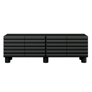 Gulches Black TV Stand Entertainment Center Fits TVs up to 75 in with 4 Cabinets Wavy Doors Adjustable Shelves 8 Cable Holes Anti-Tip - 1 of 4