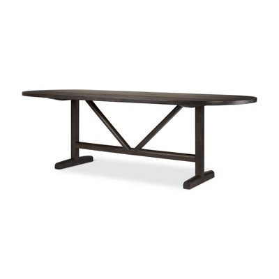 HomeRoots 94" Dark Brown Solid Wood Trestle Base Oval Dining Table