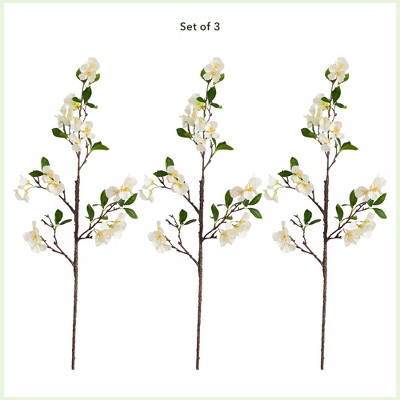 Nearly Natural 38-in Artificial White Blossom Flower Stems, Set of 3