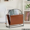 Fabulaxe Gold-Tone Metal Magazine Rack with Brown Faux Leather Sling Freestanding Organizer for Magazines Newspapers & Files - 4 of 4