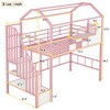 Twin Size Metal Loft Bed with Roof Design, Storage Box, Safety Guardrails and Ladder, Black/Pink-ModernLuxe - 3 of 4