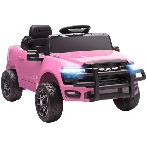 Qaba 12V Kids Ride on Car, Licensed Dodge RAM 3500 Ride on Toys for Toddlers with Dual Motors, Remote Control, Suspension, Bluetooth and Lights, Pink - 1 of 4