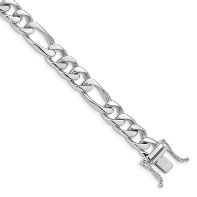 Black Bow Jewelry Men's 14k White Gold, 9mm Solid Figaro Link Chain Bracelet, 8 Inch