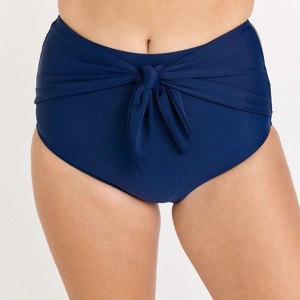 Calypsa Women's Plus Size Full Coverage High Waisted Bikini Bottom With Front Tie - 1 of 3