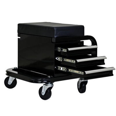 3 Drawer Rolling Mechanic Seat, Heavy Duty Mobile Garage Stool, Rolling Creeper Garage Workshop Chair for Automotive Auto Repair