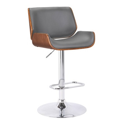 Curved Design Leatherette Barstool with Swivel Mechanism Gray - Benzara