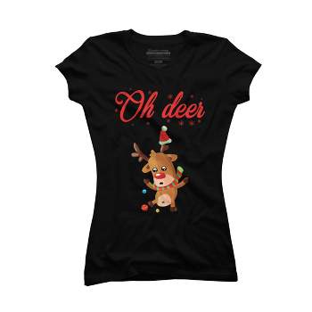 Junior's Design By Humans Oh deer - Christmas Sweater By Storms98 T-Shirt