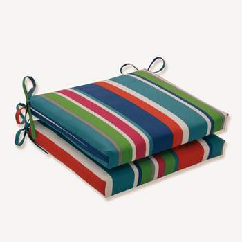 2pk St. Lucia Stripe Squared Corners Outdoor Seat Cushions Blue - Pillow Perfect