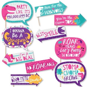 Big Dot of Happiness Funny Roar Dinosaur Girl - Dino Mite T-Rex Baby Shower or Birthday Party Photo Booth Props Kit - 10 Piece - 1 of 4