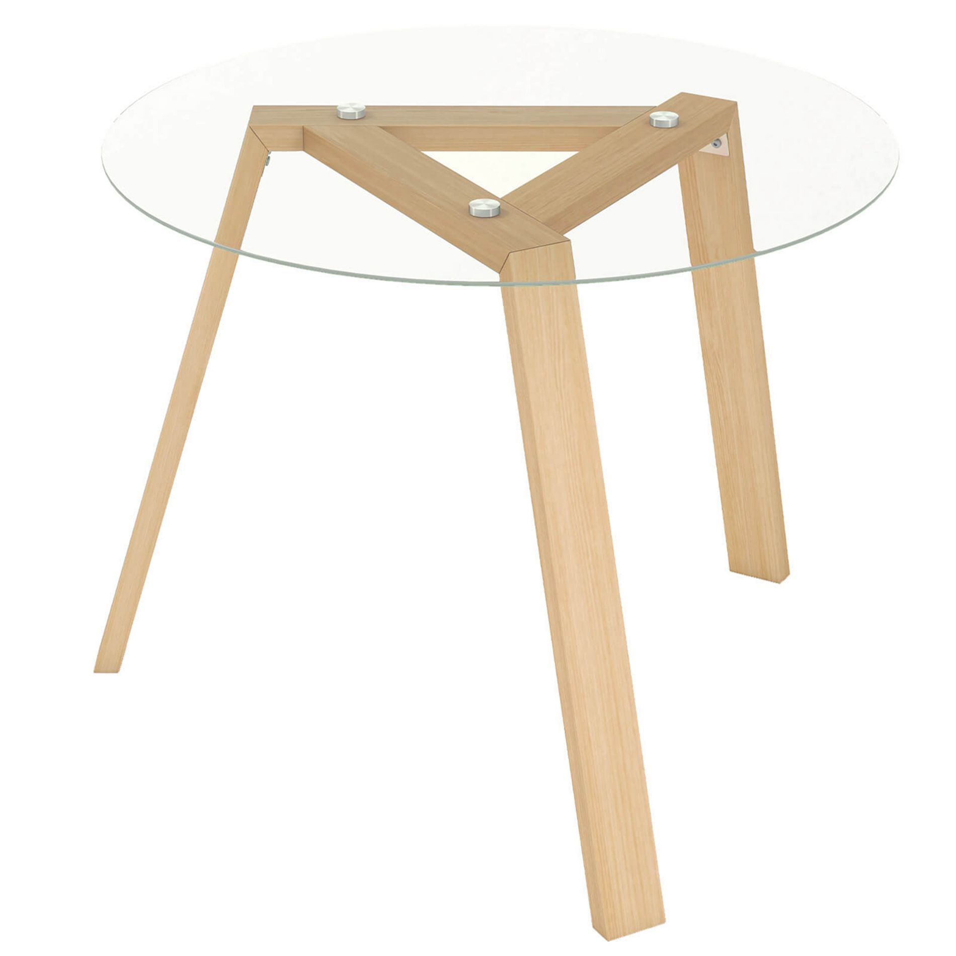 Costway 36" Round Glass Dining Table for 4 with Tempered Glass Tabletop Rubber Wood Frame Natural