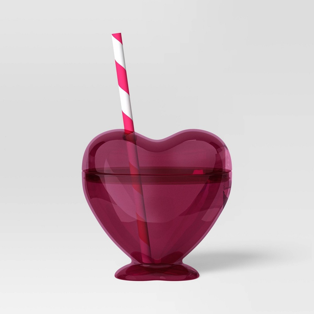 14 fl oz Figural Heart Tumbler with Straw Pink - Room Essentials™