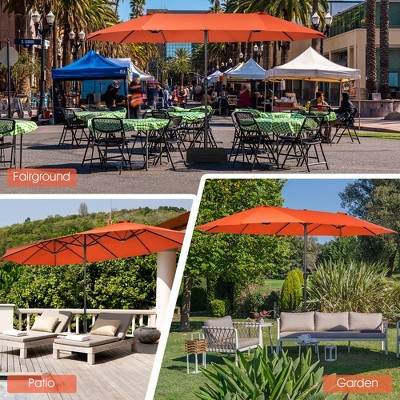 15ft Orange Double-Sided Steel Patio Umbrella with Hand Crank