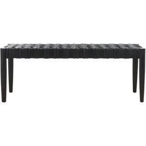 Walda Leather Woven Bench - BCH4000 - Black - Safavieh - 1 of 4