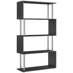 HomCom Modern S-Shaped 5 Tier Room Dividing Bookcase Wooden Storage Display Stand Shelf - Black - 1 of 4