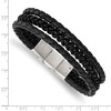 Black Bow Jewelry Two Tone Stainless Steel Black Leather Adj. Strand Bracelet, 7.5-8 In - 4 of 4