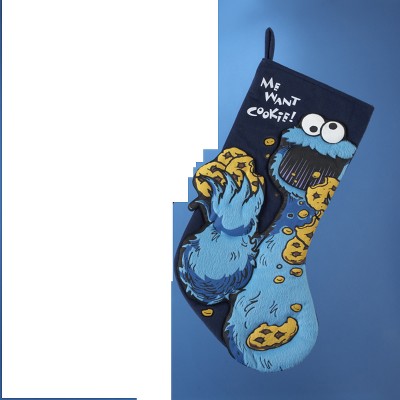 Kurt S. Adler 17" Sesame Street Cookie Monster "Me Want Cookie" Applique Christmas Stocking