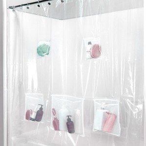 Home Mart Goods PEVA Clear Heavyweight Thick Shower Curtain Liner With Mesh Storage Technology Pockets 72"x72" - 1 of 4