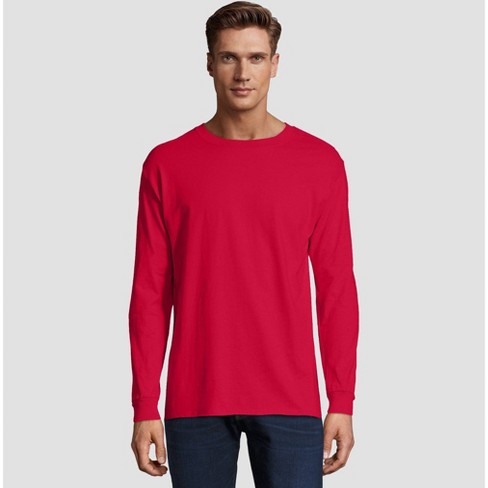 Red long deals sleeve shirt mens