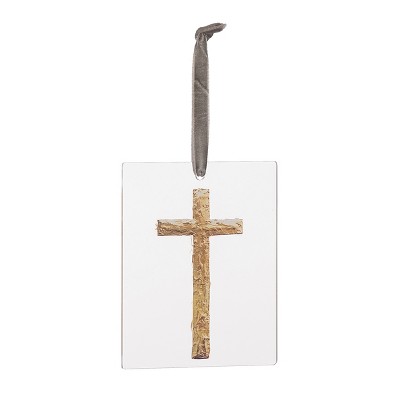 Transpac Gold Hand Painted Acrylic Cross Ornament for Christmas Tree Multicolor Indoor Decoration and Gift Giving