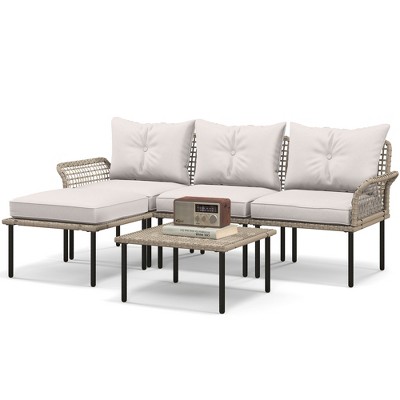 Cream White 5-Piece Outdoor Patio Furniture Set with Cushions