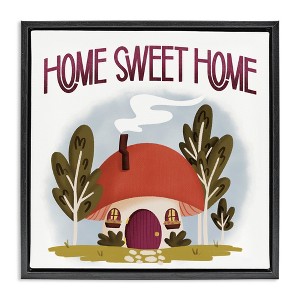Stupell Industries Sweet Home Mushroom Cottage Black Framed Floater Canvas Wall Art - 1 of 4