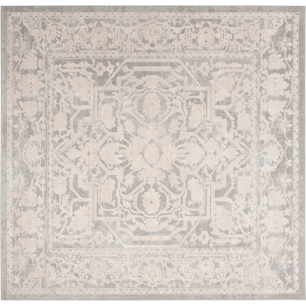 6'7inx6'7in Danika Floral Loomed Square Area Rug Light Gray/Cream - Safavieh