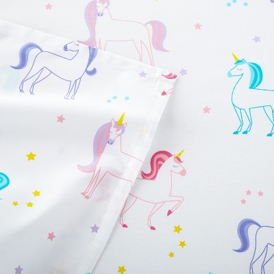 White Cotton Unicorn Print Toddler Sheet Set