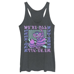 Women's Alice in Wonderland We're All Mad Here, Cheshire Cat Racerback Tank Top - 1 of 4