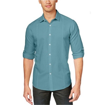 I.N.C International Concepts Mens Cason Linen Button Up Shirt, Green, X-Large