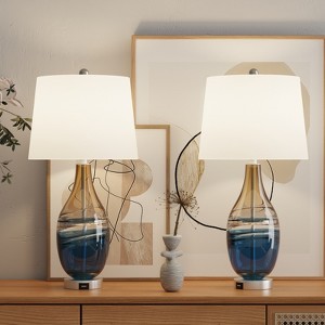 Maxax Golden Blue Glass Table Lamps Set of 2, Modern Desk Lamps with White Fabric Shade for Bedroom, Living Room, Contemporary Decor - 1 of 4