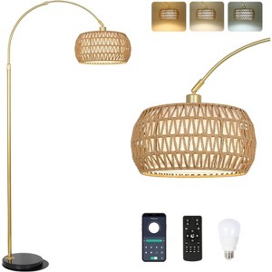 VYNXARIA Arc Floor Lamps for Living Room with 3 Color Temperatures, Black Standing Lamp with Remote, Over Couch Arched Reading Light,Brown+Gold - 1 of 4
