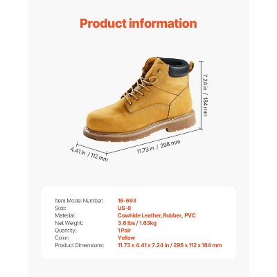 VEVOR Steel Toe Work Boots, Waterproof Work Boots for Men, Slip-Resistant Work Boot, Lightweight and Breathable, Brown Yellow - image 4