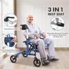 GustoWave Walker for Seniors,Folding Walker and Transport Wheelchair Combo for Seniors,Rollator with Seat, Backrest, Hand Brakes & Footrests - 4 of 4